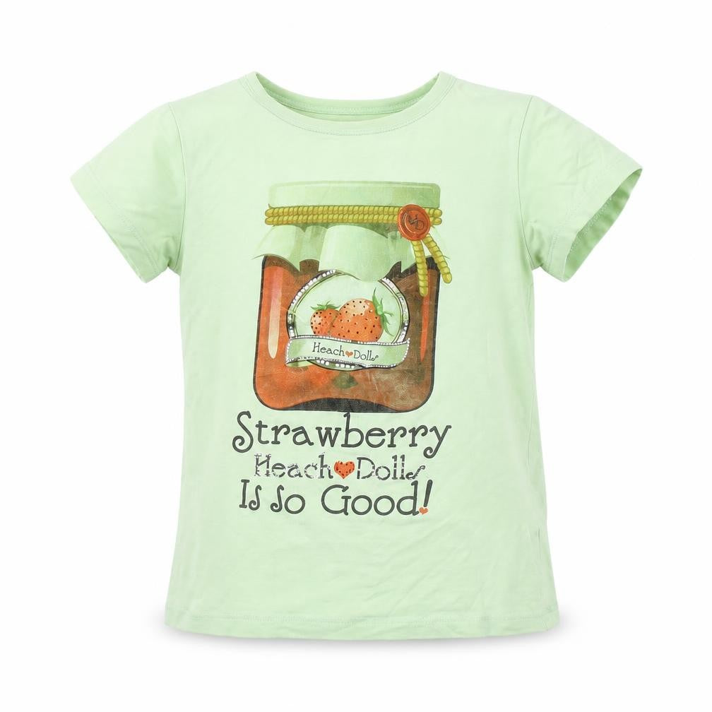 heach dolls Girls Green   Basic T-Shirt Size 6 Years  - Strawberry