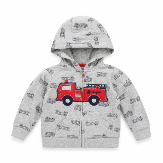 Front view of Preworn Baby Grey Jacket, size 18, Months - Fire Engine