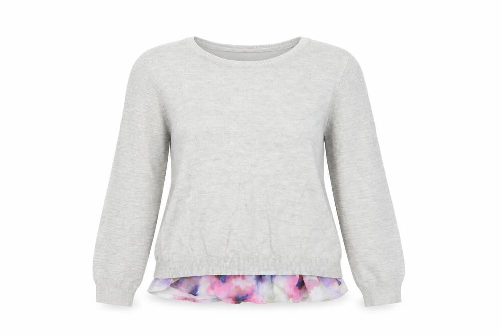 Front view of Dorothy Perkins women’s grey jumper, size UK 8