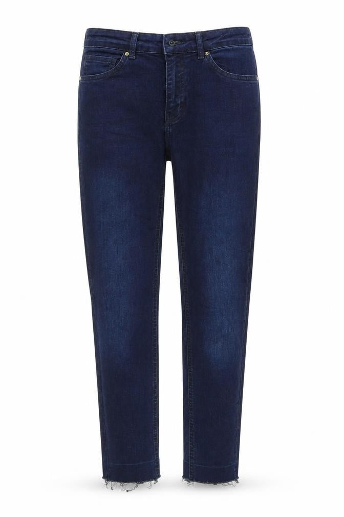 Front view of H&M women’s blue denim straight jeans, size UK 8, 28-inch leg