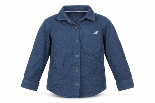 Front view of F&F boys’ blue basic button-up, size 2-3, years