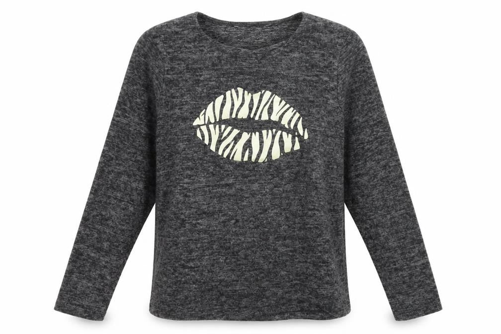 Front view of TU women’s grey jumper, size UK 12, - lips
