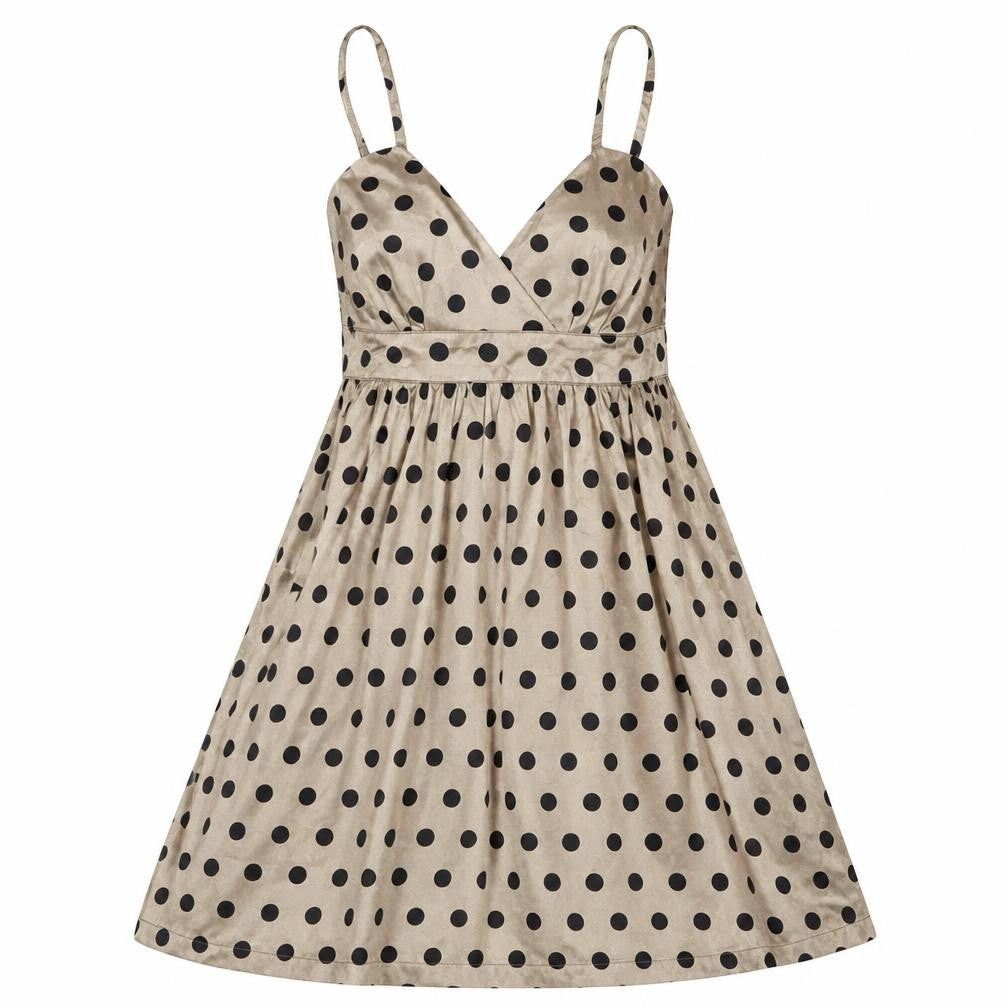 ICHI Womens Gold Polka Dot  Fit & Flare  Size XS