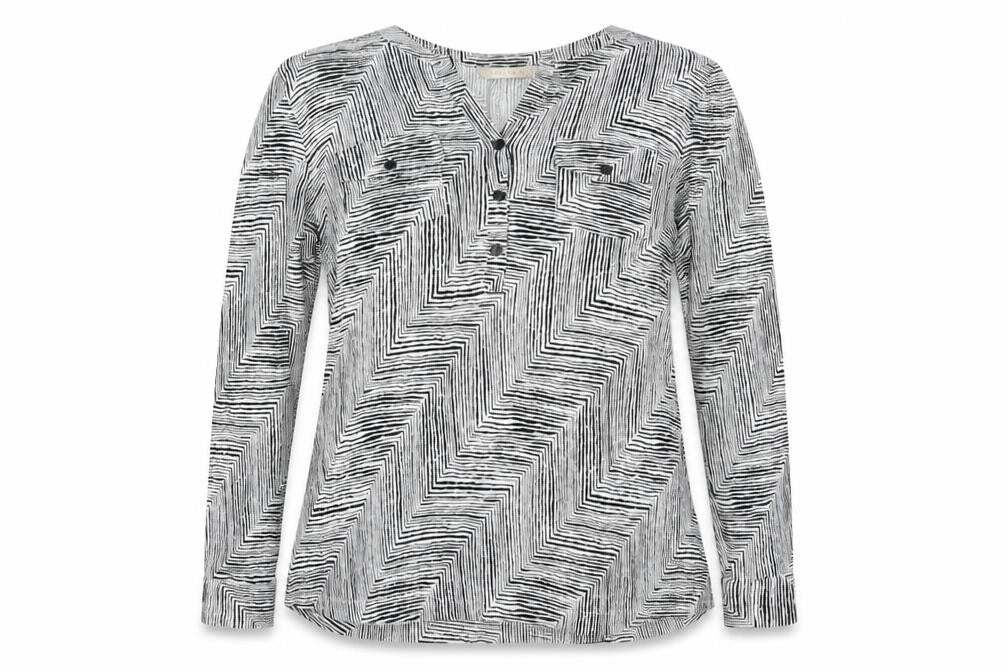 Front view of Epilogue women’s black striped basic t-shirt, size UK 12