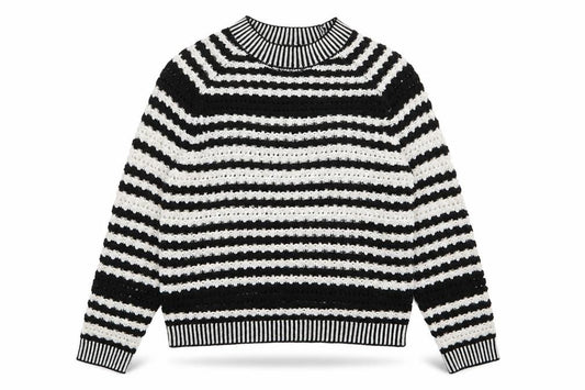 Front view of Papaya women’s multicoloured striped jumper, size UK 8