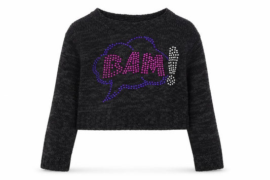 Front view of YD girls’ black jumper, size 10-11, years