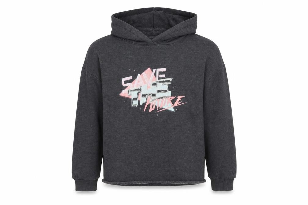 Front view of Next girls’ grey pullover hoodie, size 8, years - save the future