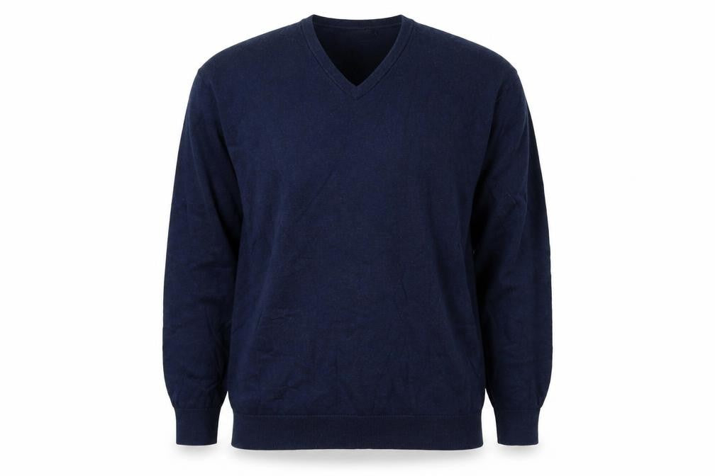 Front view of Greenwoods men’s blue jumper, size L