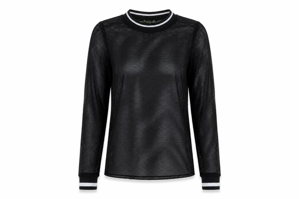 Front view of IVORY LOVE women’s black colourblock basic t-shirt, size S