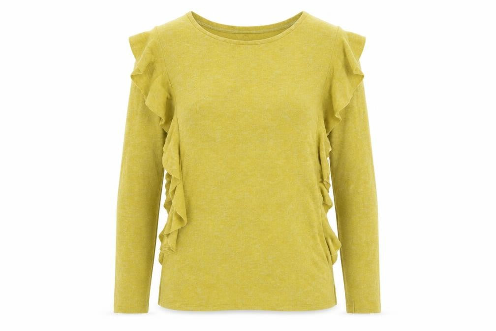 Front view of Next women’s yellow tunic sweatshirt, size UK 14