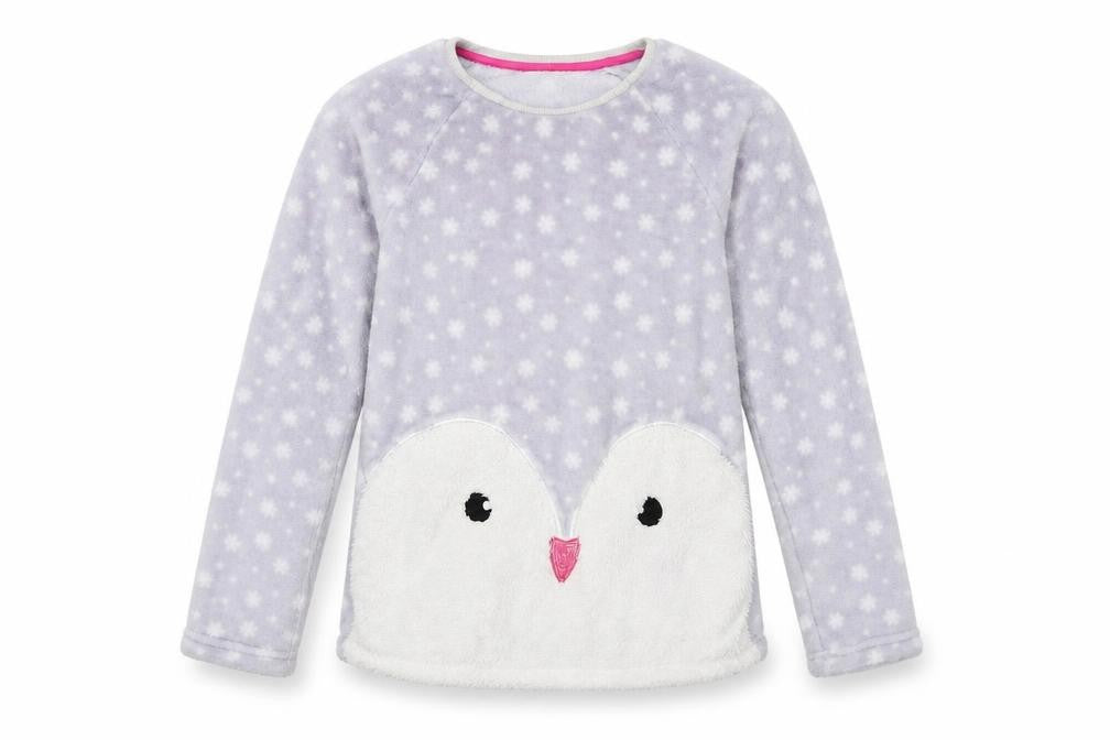F&F Girls Grey  Fleece Top Pyjama Top Size 11-12 Years  - Owl Print