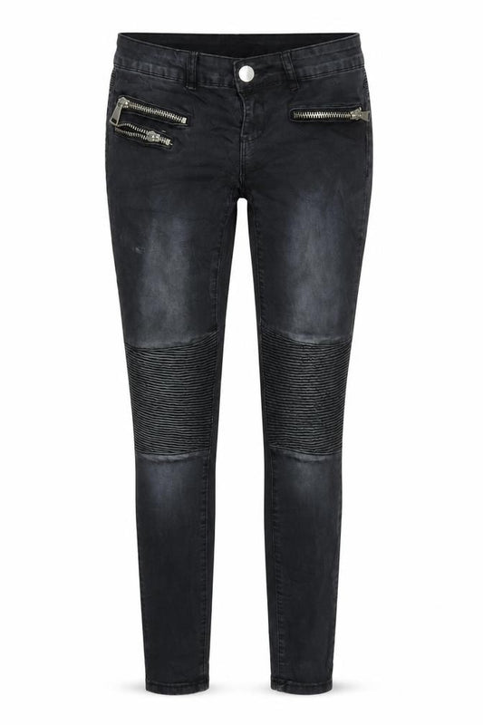 Front view of Madonna women’s black denim jegging jeans, size M, 30-inch leg