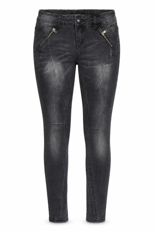 Front view of My Holly women’s grey denim skinny jeans, size M, 32-inch leg