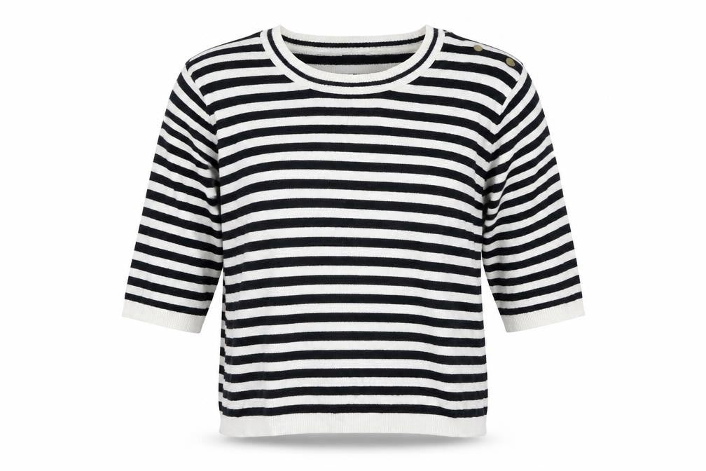 Front view of Atmosphere women’s white striped jumper, size UK 10