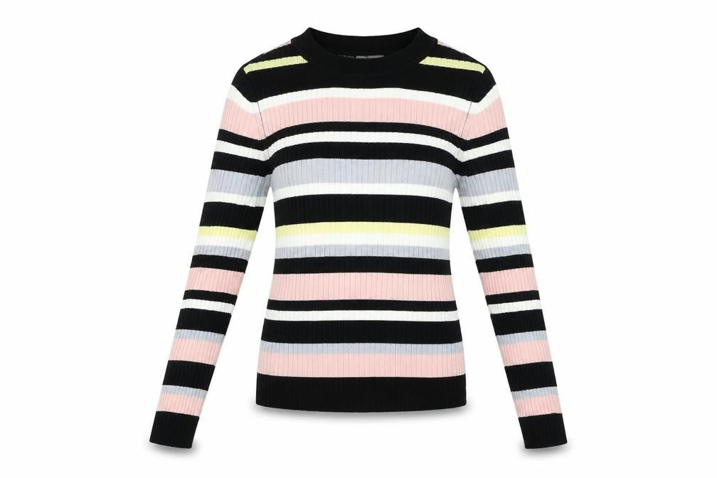 Front view of H&M women’s black striped jumper, size S