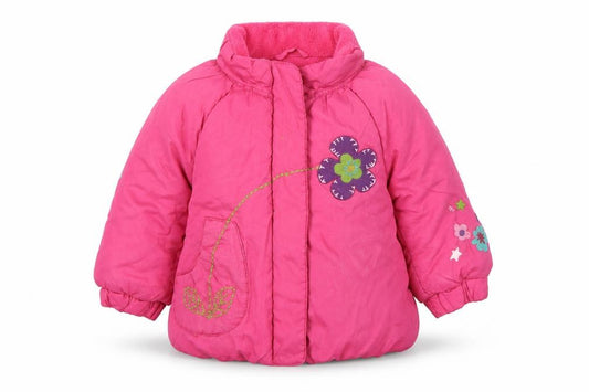 Front view of Next girls’ orange floral jacket coat, size 2, years
