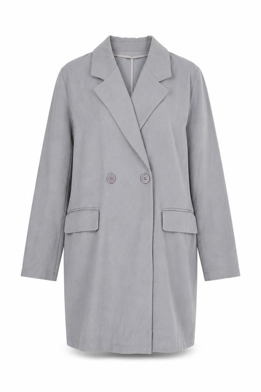 Front view of A&G women’s grey overcoat jacket, size UK 12