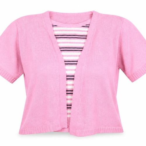 Me Womens Pink Striped  Cardigan Jumper Size L  - Cardigan and Top All in One