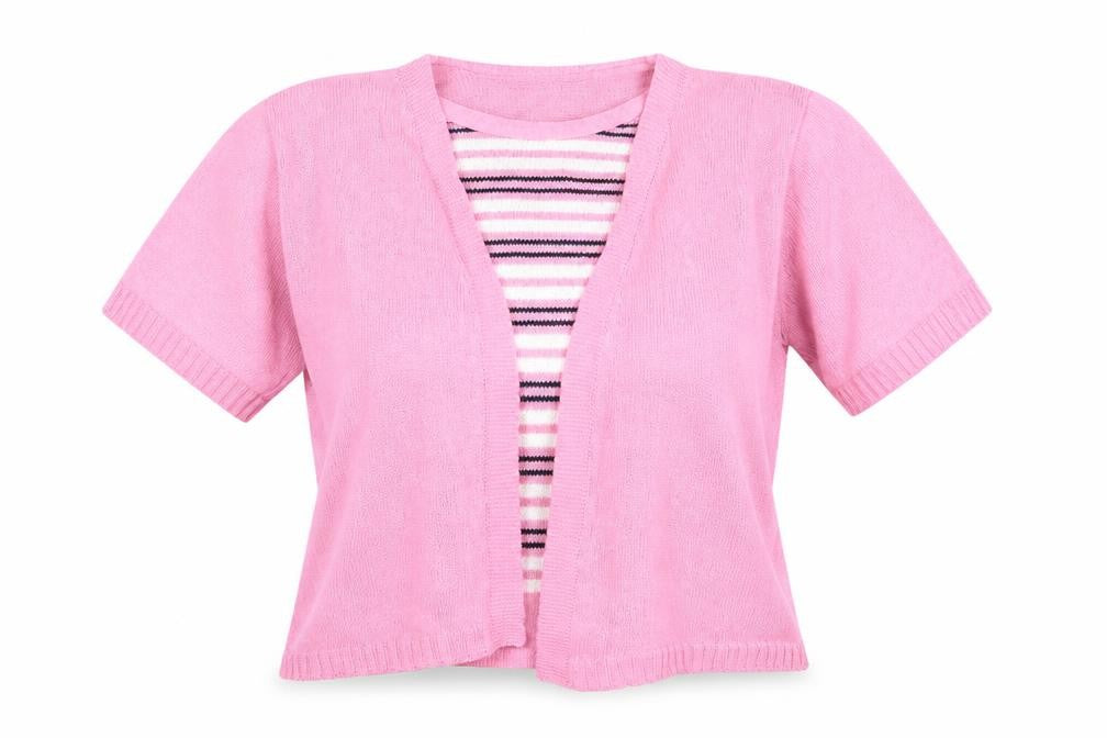 Me Womens Pink Striped  Cardigan Jumper Size L  - Cardigan and Top All in One