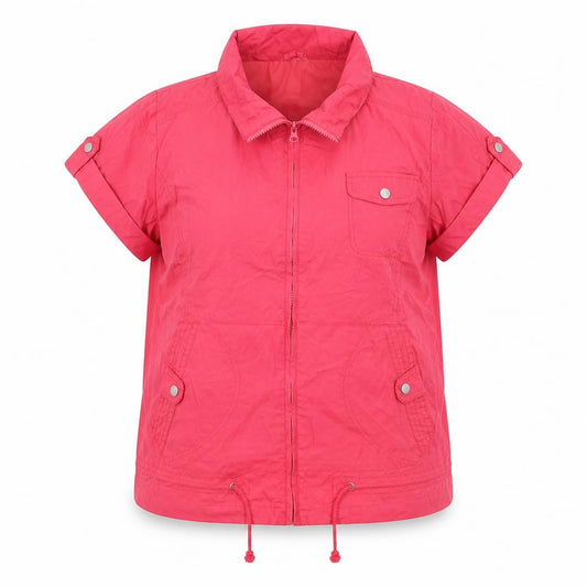 Front view of E-vie women’s pink jacket, size UK 18