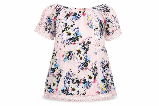 Front view of rires riort women’s pink floral a-line, size S