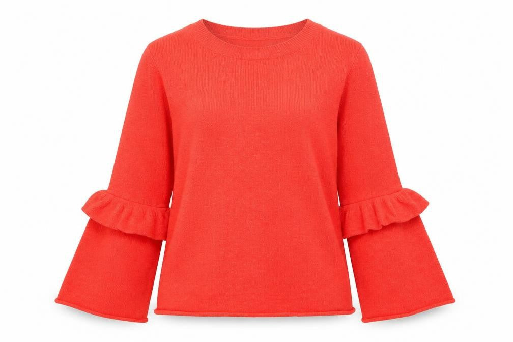 Front view of F&F women’s red knit jumper, size UK 14