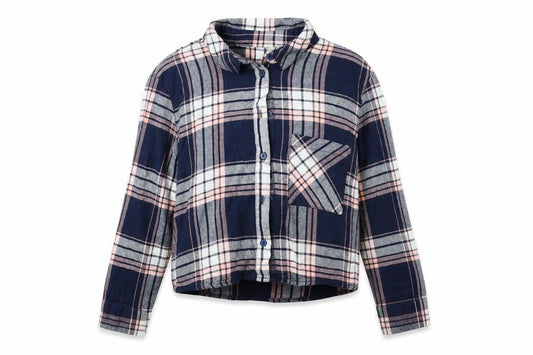 Front view of Atmosphere women’s blue check basic button-up, size UK 10