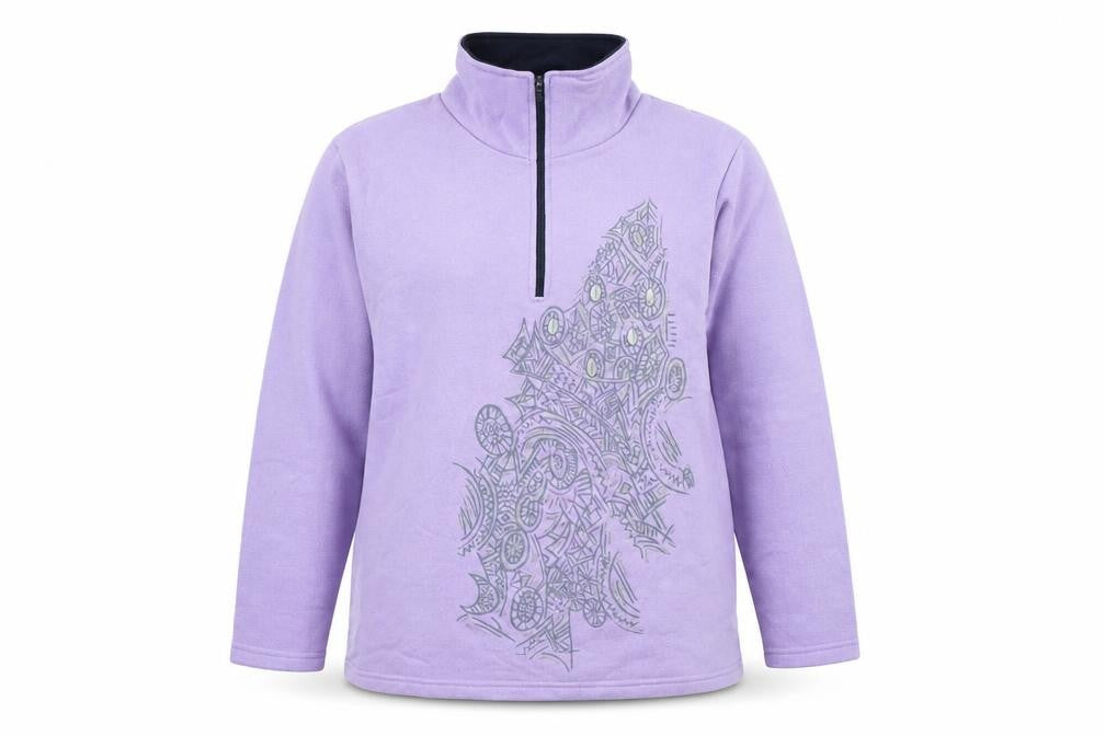 Front view of Afibel women’s purple henley jumper, size UK 14