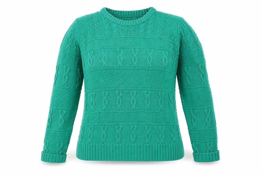 Front view of Lily Ella women’s green jumper, size M
