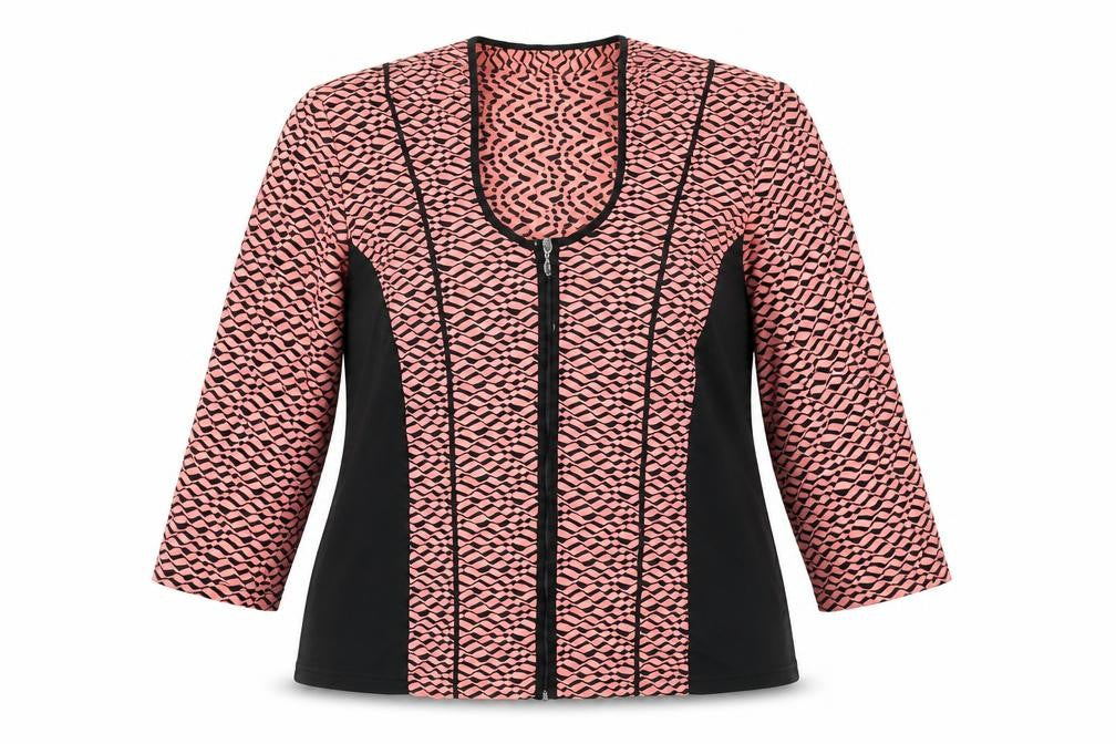 Front view of Godske women’s pink striped jumper, size UK 20