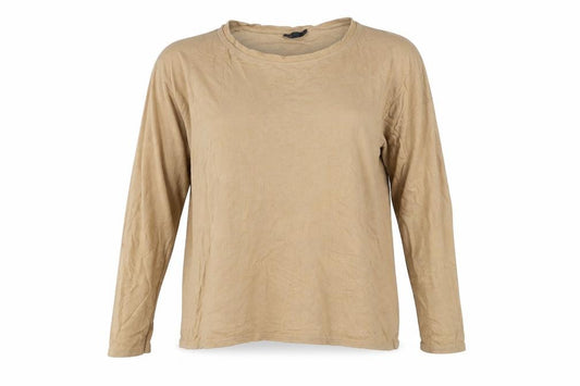 Front view of Topshop women’s beige basic t-shirt, size UK 6