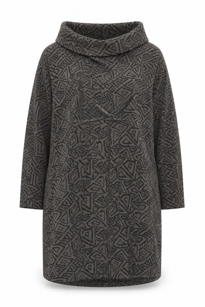 Front view of viz.a.viz women’s brown geometric jumper, size UK 12