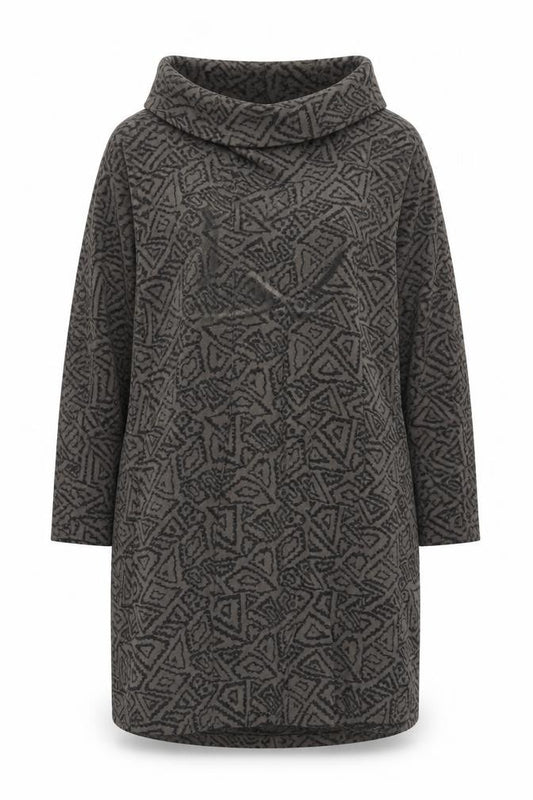 Front view of viz.a.viz women’s brown geometric jumper, size UK 12