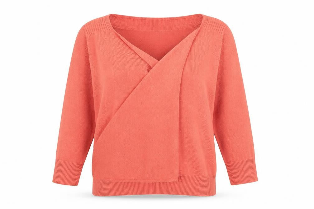 Front view of Tu women’s orange wrap jumper, size UK 16