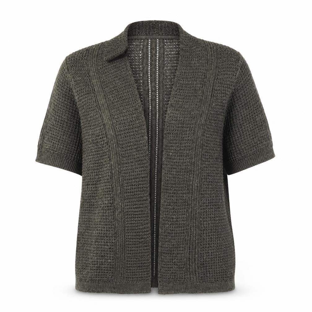 Front view of Country Casuals women’s green cardigan jumper, size M