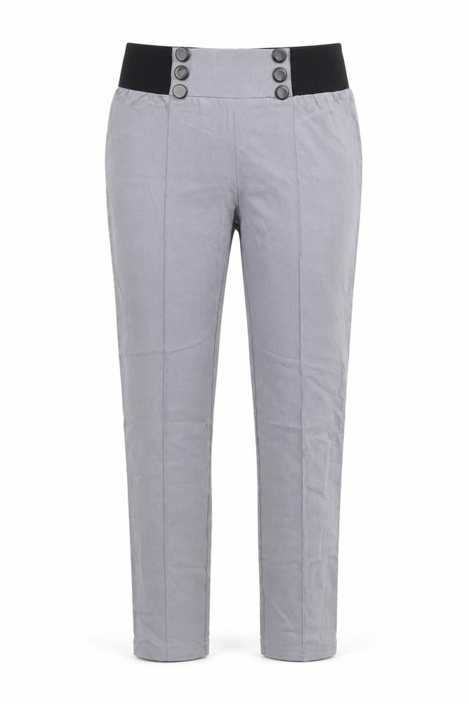 Front view of Zanzea women’s grey trousers, size UK 8, 27-inch leg
