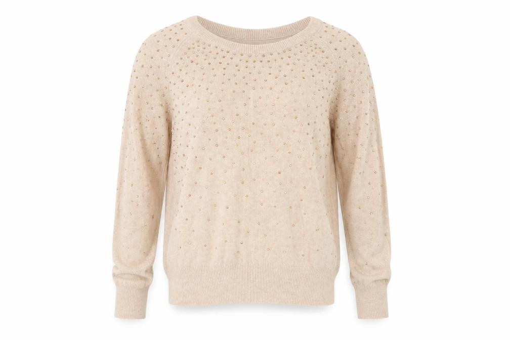 Front view of South women’s beige knit jumper, size UK 8