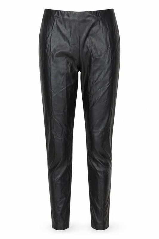 Front view of PRETTYLITTLETHING women’s black carrot trousers, size UK 8, 31-inch leg