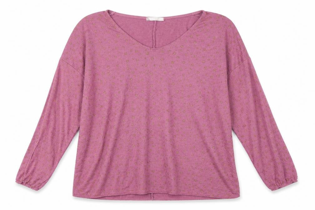 Front view of Preworn women’s pink animal print basic blouse, size L
