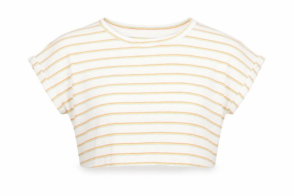 Front view of Primark women’s beige striped pullover hoodie, size S