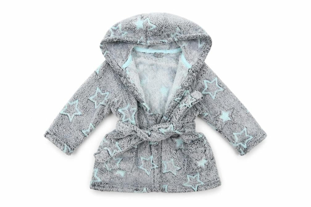 Matalan Baby Grey Geometric Fleece  Robe Size 9-12 Months  - Star pattern