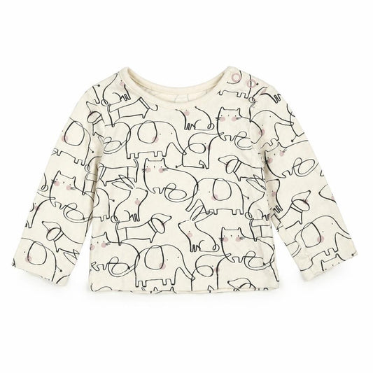 Front view of TU Baby Ivory Basic T-Shirt, size 0-3, Months - Elephant Print