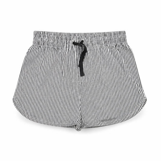 Front view of Next girls’ grey striped hot pants shorts, size 6, years