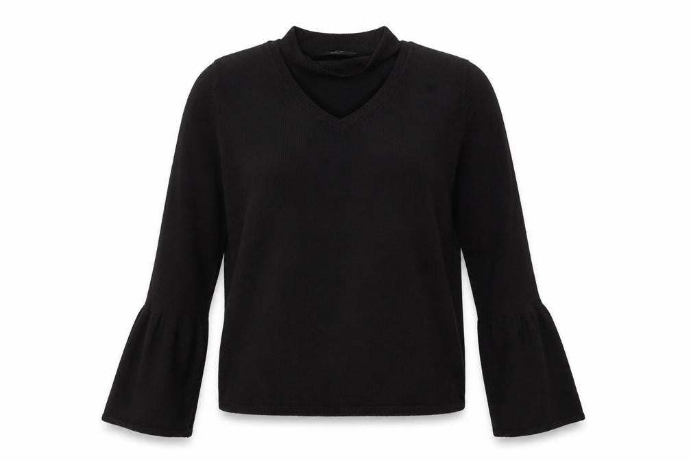 Front view of Papaya women’s black jumper, size M, - choker style neck