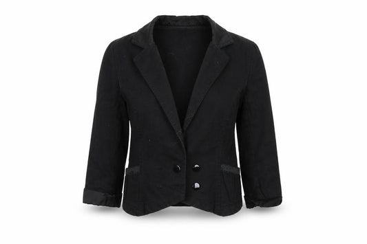 Front view of H&M women’s black jacket coat, size UK 8