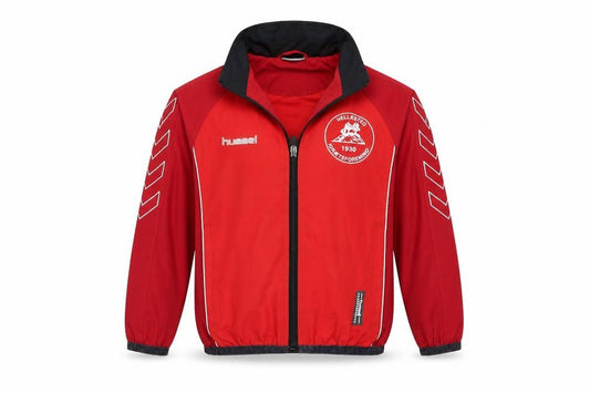 Front view of Hummel boys’ red jacket coat, size 8, years