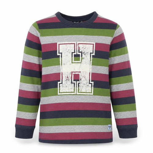 Hummel Boys Green Striped Rayon Basic T-Shirt Size 5 Years