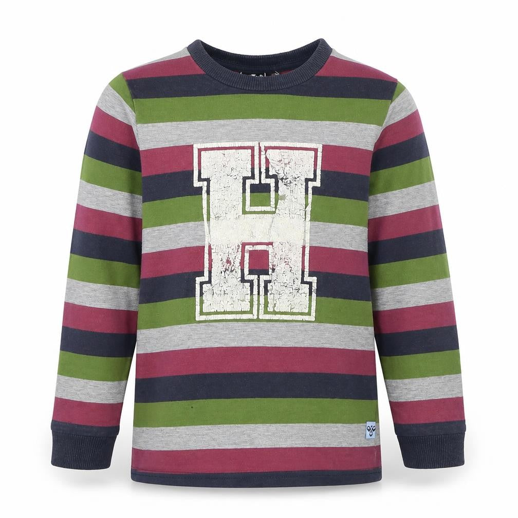 Hummel Boys Green Striped Rayon Basic T-Shirt Size 5 Years