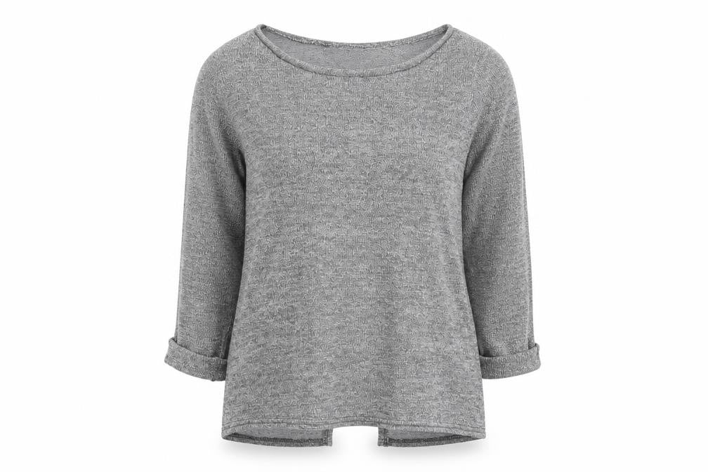 Front view of Preworn women’s silver knit jumper, size UK 12