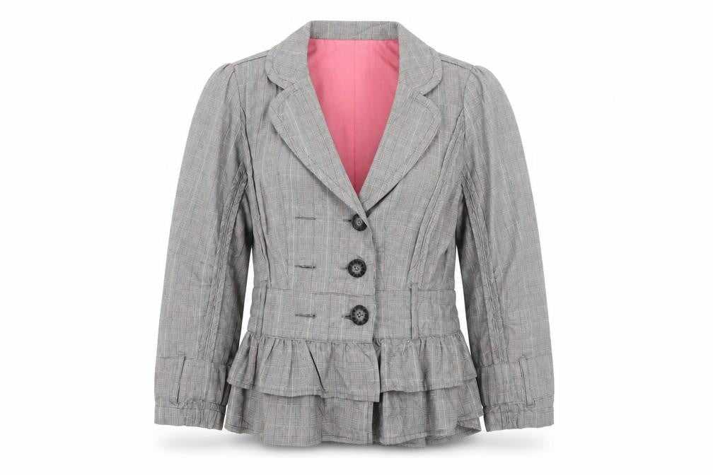 Front view of River Island women’s grey check jacket suit jacket, size UK 14